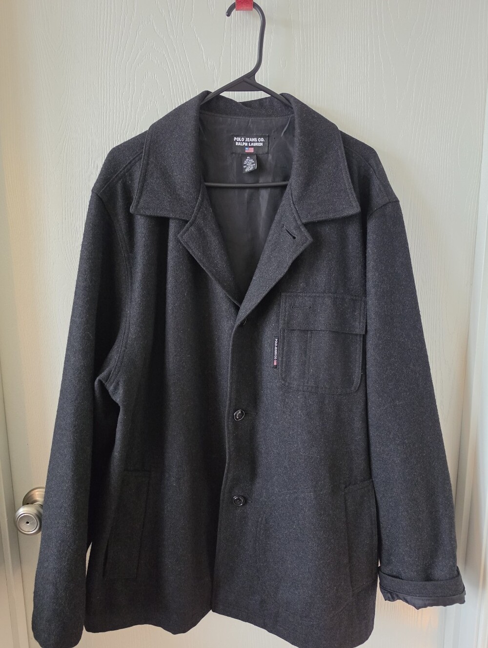Vintage 90s Polo Jeans Co. Ralph Lauren Wool Field Jacket - Charcoal Gray - Mens